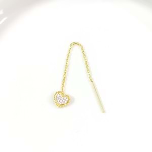 TEKLİ TAŞLI KALP JAPON ZİNCİR GÜMÜŞ KÜPE