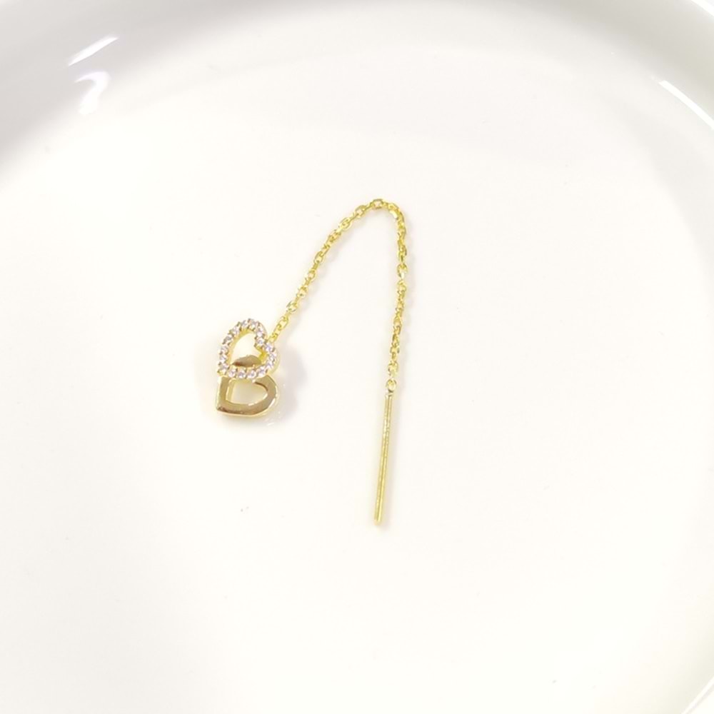 TEKLİ KALPLER JAPON ZİNCİR GÜMÜŞ KÜPE - ALTIN SARI