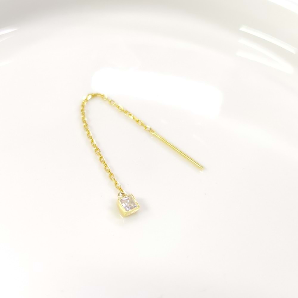 TEKLİ KARE TAŞLI JAPON ZİNCİR GÜMÜŞ KÜPE