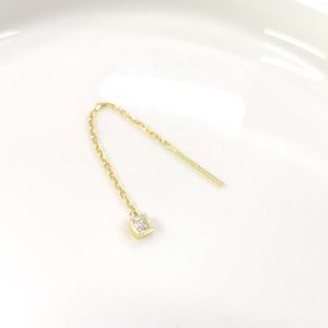 TEKLİ KARE TAŞLI JAPON ZİNCİR GÜMÜŞ KÜPE