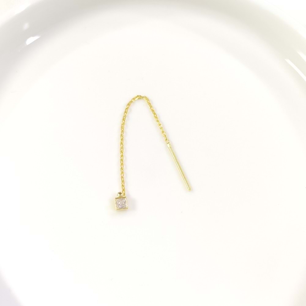 TEKLİ KARE TAŞLI JAPON ZİNCİR GÜMÜŞ KÜPE