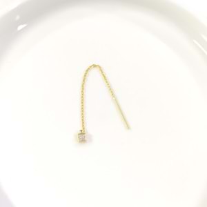 TEKLİ KARE TAŞLI JAPON ZİNCİR GÜMÜŞ KÜPE