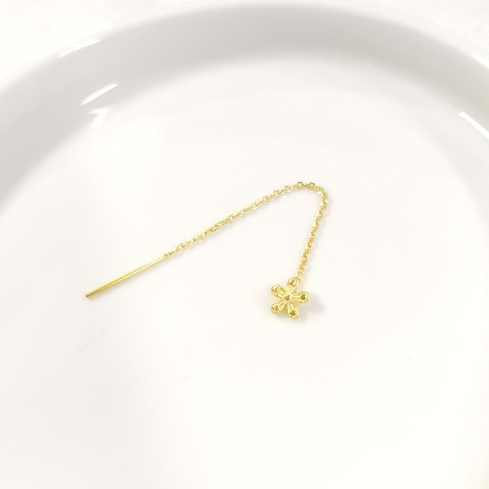 TEKLİ ÇİÇEK JAPON ZİNCİR GÜMÜŞ KÜPE - ALTIN SARI