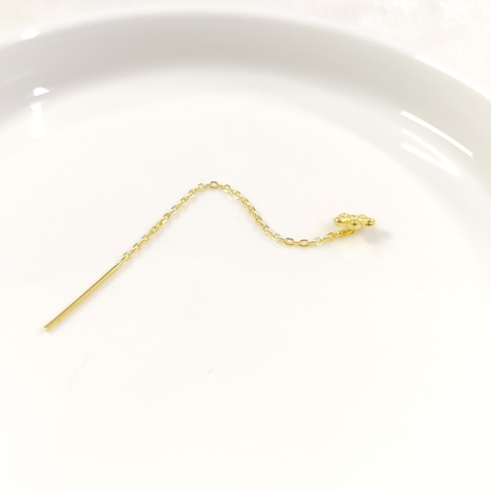 TEKLİ ÇİÇEK JAPON ZİNCİR GÜMÜŞ KÜPE - ALTIN SARI