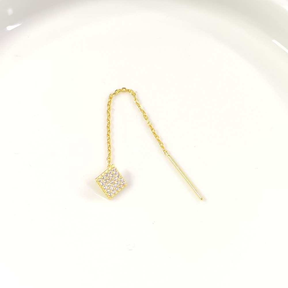 TEKLİ TAŞLI KARE JAPON ZİNCİR GÜMÜŞ KÜPE