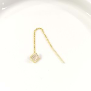 TEKLİ TAŞLI KARE JAPON ZİNCİR GÜMÜŞ KÜPE