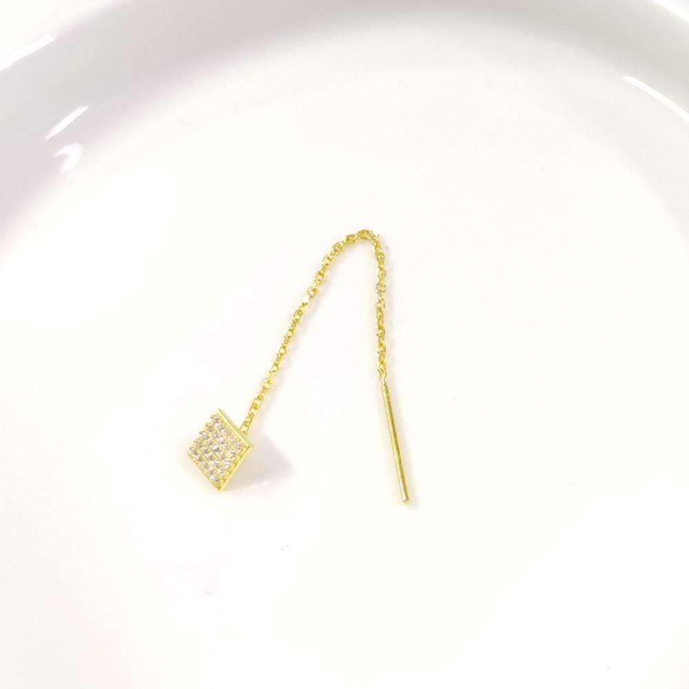 TEKLİ TAŞLI KARE JAPON ZİNCİR GÜMÜŞ KÜPE