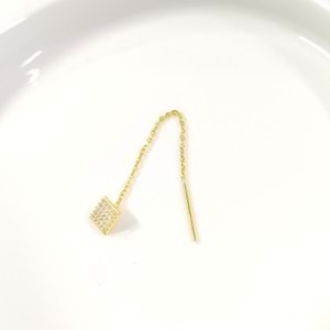 TEKLİ TAŞLI KARE JAPON ZİNCİR GÜMÜŞ KÜPE