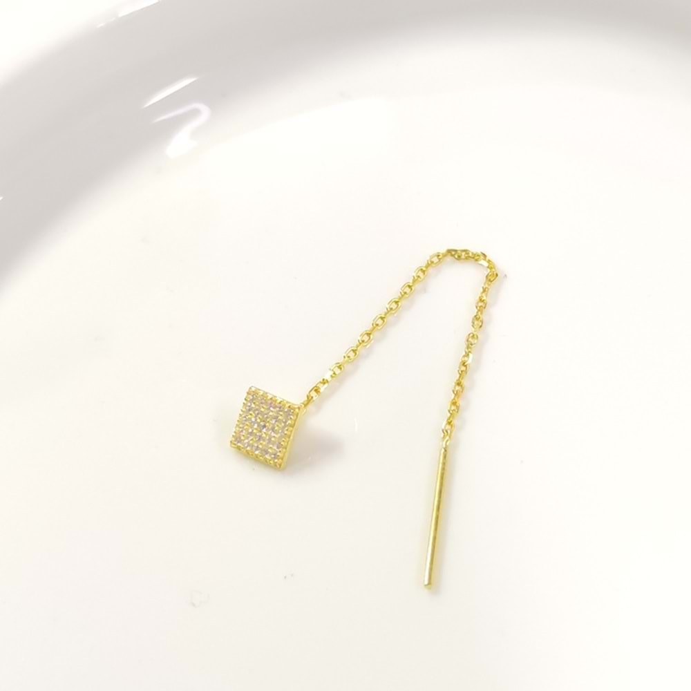 TEKLİ TAŞLI KARE JAPON ZİNCİR GÜMÜŞ KÜPE