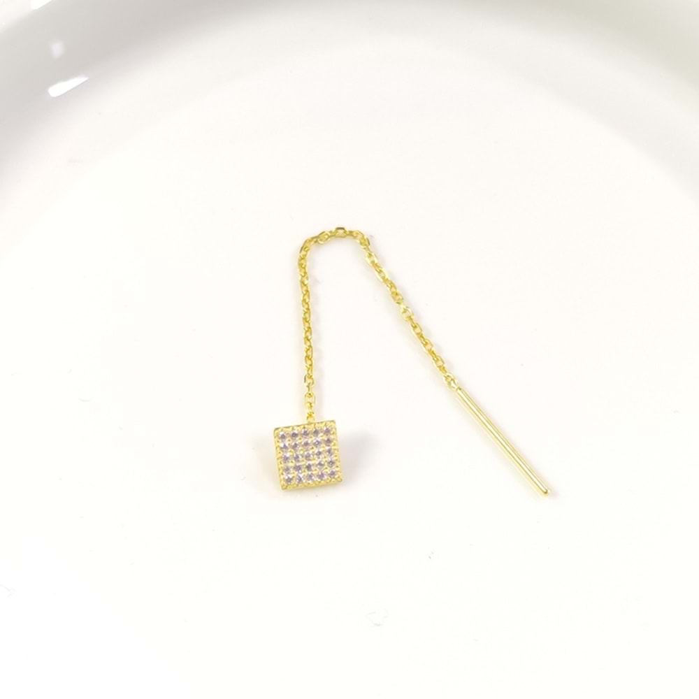 TEKLİ TAŞLI KARE JAPON ZİNCİR GÜMÜŞ KÜPE