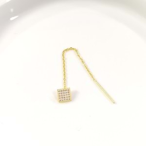 TEKLİ TAŞLI KARE JAPON ZİNCİR GÜMÜŞ KÜPE