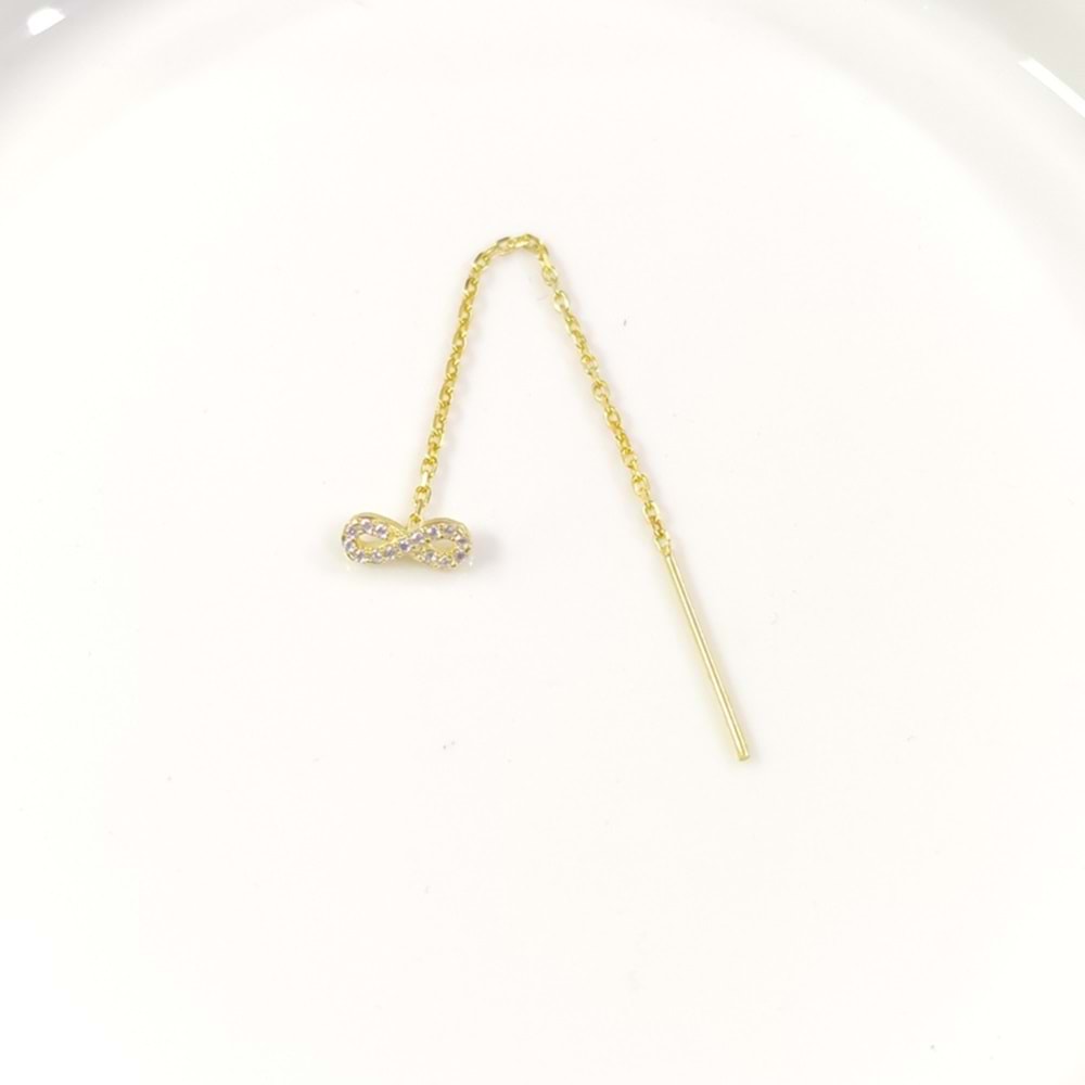 TEKLİ TAŞLI SONSUZLUK JAPON ZİNCİR GÜMÜŞ KÜPE - ALTIN SARI