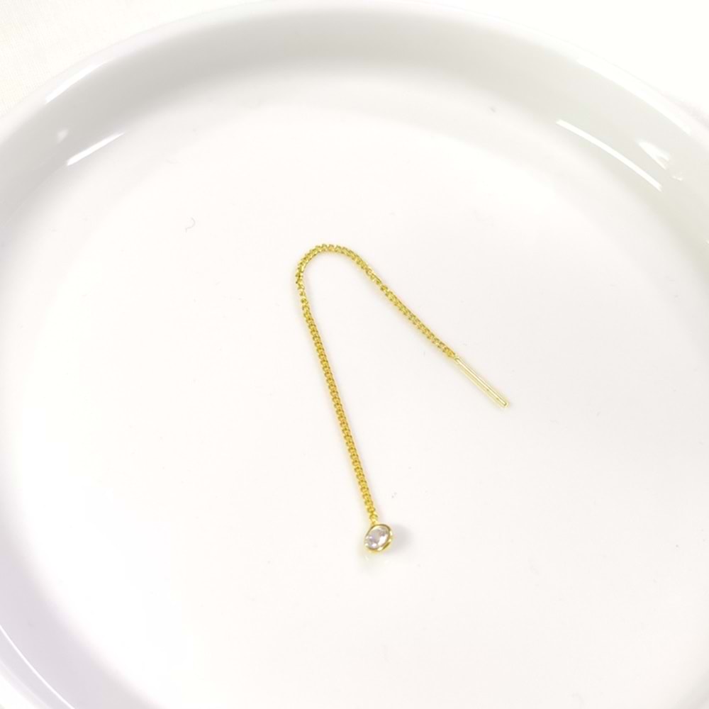 TEKLİ TEK TAŞLI JAPON GURMET ZİNCİR GÜMÜŞ KÜPE