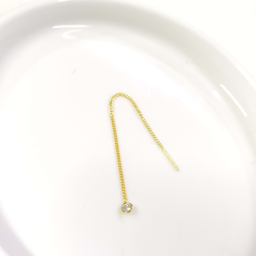 TEKLİ TEK TAŞLI JAPON GURMET ZİNCİR GÜMÜŞ KÜPE