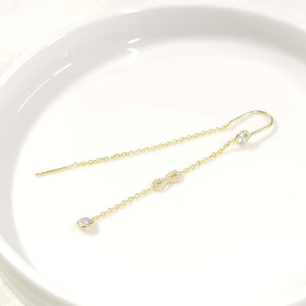 ZİNCİRLİ SONSUZLUK JAPON TEK GÜMÜŞ KÜPE - ALTIN SARI