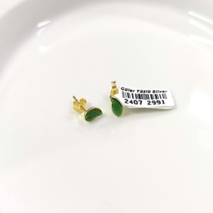 8 MM YEŞİL MİNELİ YAPRAK GÜMÜŞ ÇİVİ KÜPE