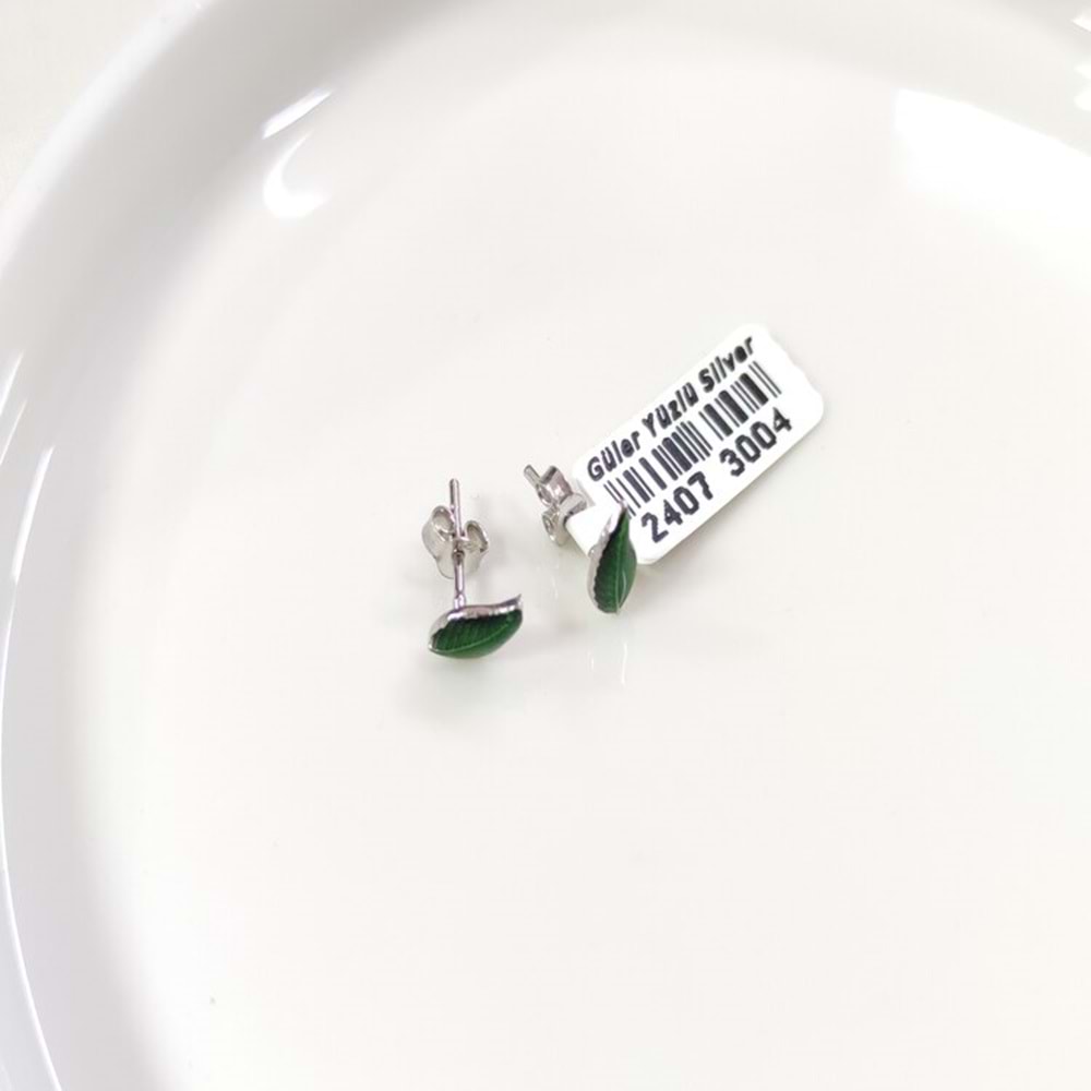 8 MM YEŞİL MİNELİ YAPRAK GÜMÜŞ ÇİVİ KÜPE