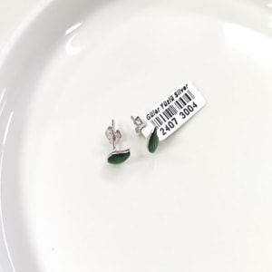 8 MM YEŞİL MİNELİ YAPRAK GÜMÜŞ ÇİVİ KÜPE