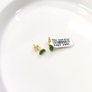 8 MM YEŞİL MİNELİ YAPRAK GÜMÜŞ ÇİVİ KÜPE