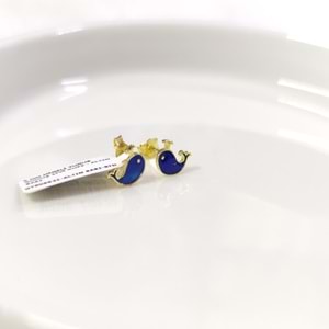 8 MM MİNELİ YUNUS GÜMÜŞ ÇİVİ KÜPE - ALTIN SARI