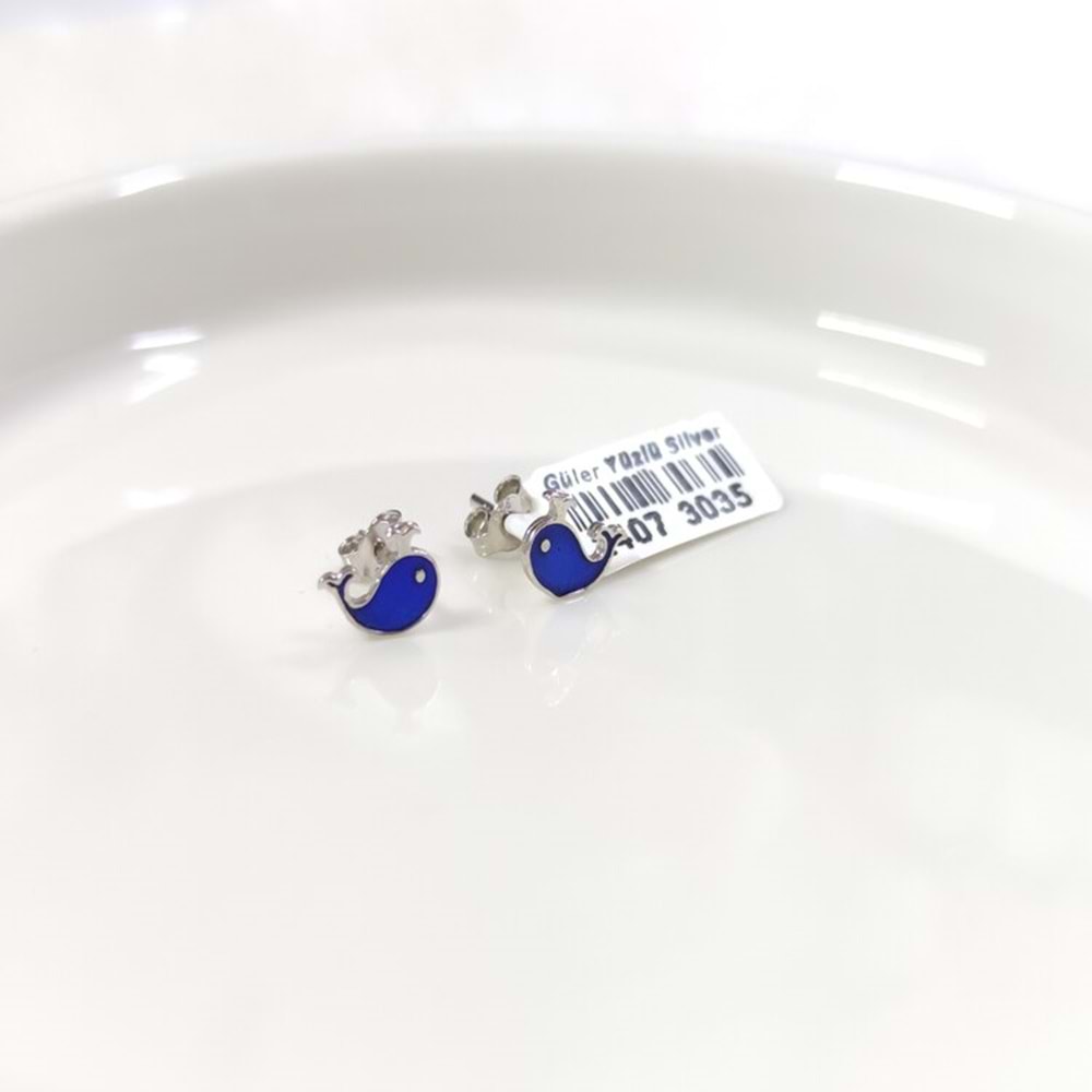 8 MM MİNELİ YUNUS GÜMÜŞ ÇİVİ KÜPE