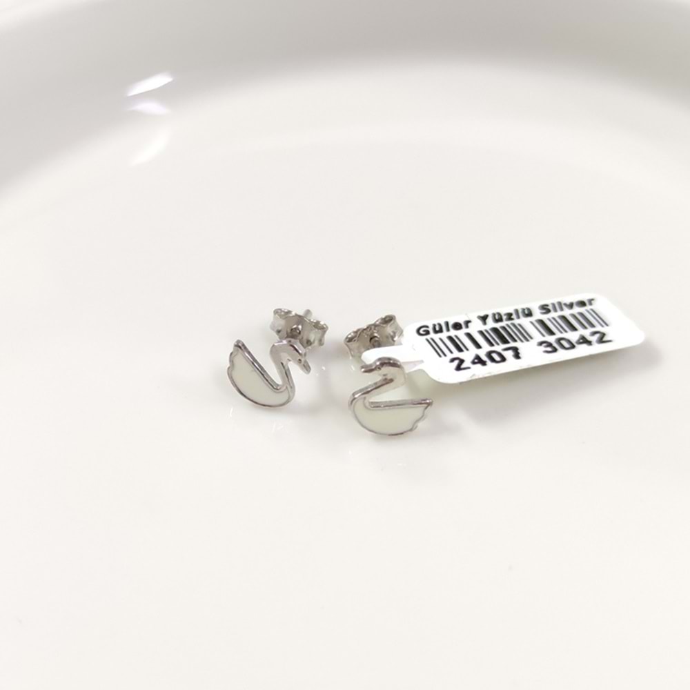 8 MM MİNELİ KUĞU GÜMÜŞ ÇİVİ KÜPE