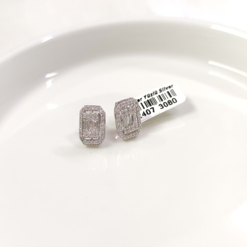 1 CM BAGET GÜMÜŞ ÇİVİ KÜPE - RODYUM BEYAZ