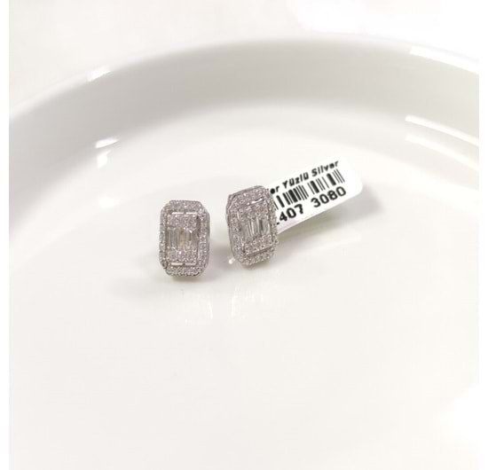 1 CM BAGET GÜMÜŞ ÇİVİ KÜPE - RODYUM BEYAZ