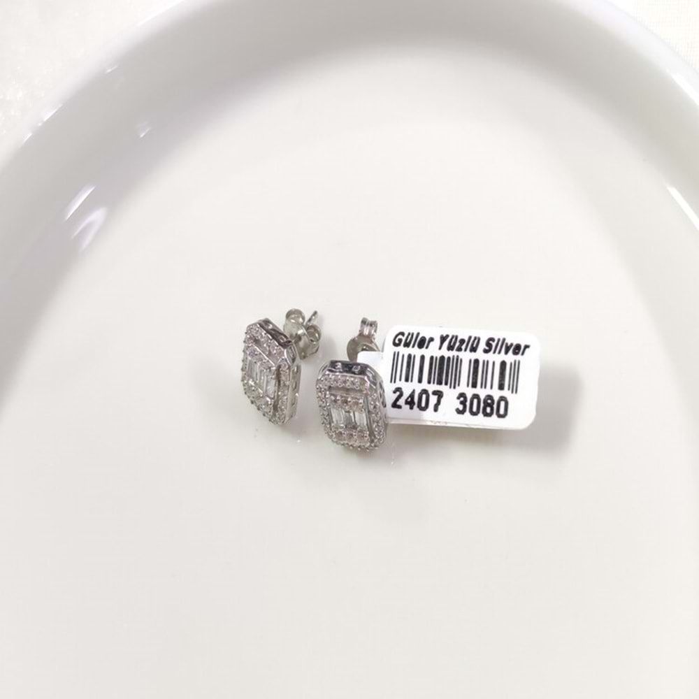 1 CM BAGET GÜMÜŞ ÇİVİ KÜPE - RODYUM BEYAZ