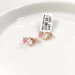 PEMBE KULAK MİNELİ TAVŞAN GÜMÜŞ ÇOCUK KÜPE