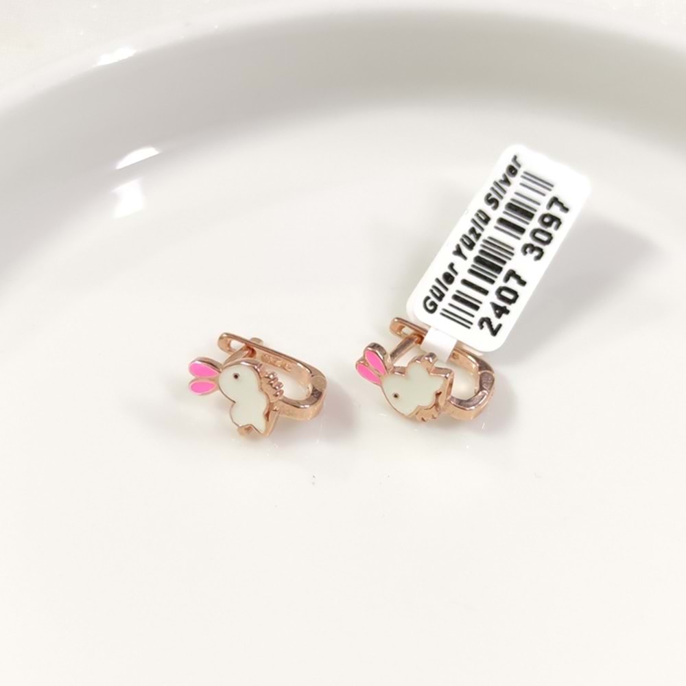 PEMBE KULAK MİNELİ TAVŞAN GÜMÜŞ ÇOCUK KÜPE