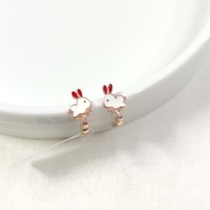 KIRMIZI KULAK MİNELİ TAVŞAN GÜMÜŞ ÇOCUK KÜPE - ROSE BAKIR