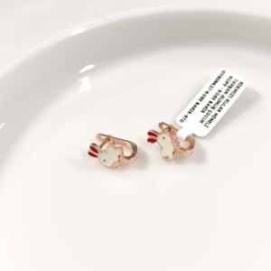 KIRMIZI KULAK MİNELİ TAVŞAN GÜMÜŞ ÇOCUK KÜPE - ROSE BAKIR