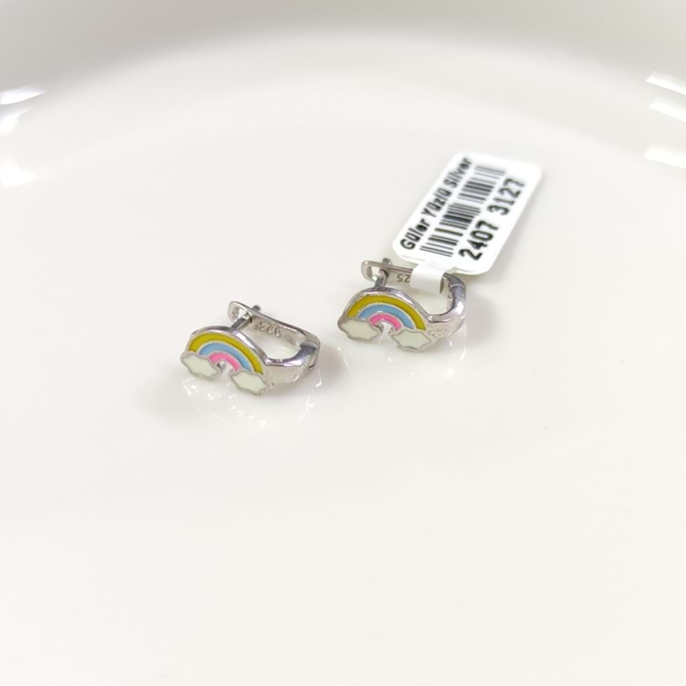 GÖKKUŞAĞI MİNELİ CİVCİV GÜMÜŞ ÇOCUK KÜPE - RODYUM BEYAZ