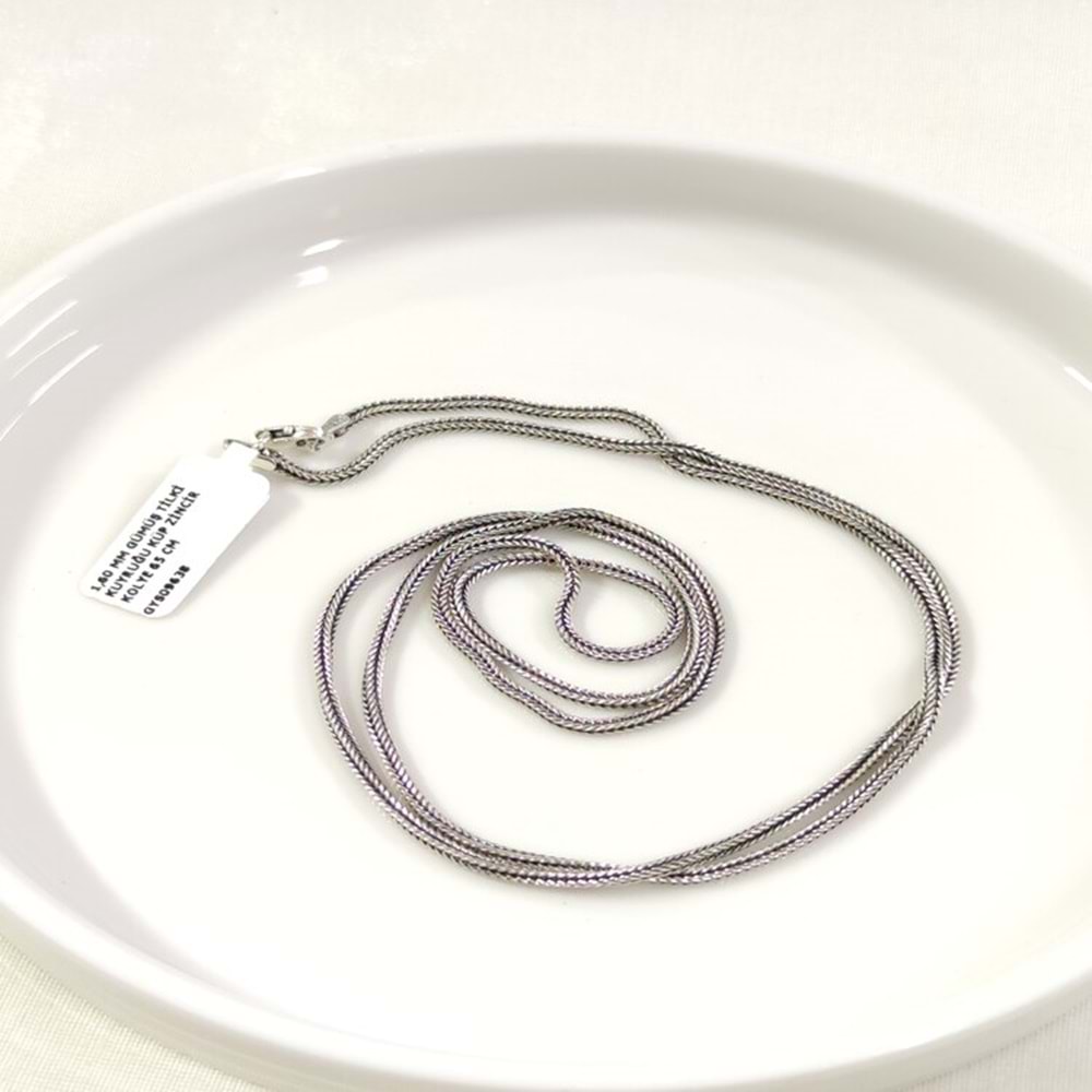 1,60 MM GÜMÜŞ TİLKİ KUYRUĞU KÜP ZİNCİR KOLYE 65 CM