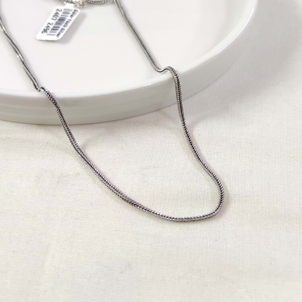 1,60 MM GÜMÜŞ TİLKİ KUYRUĞU KÜP ZİNCİR KOLYE 65 CM