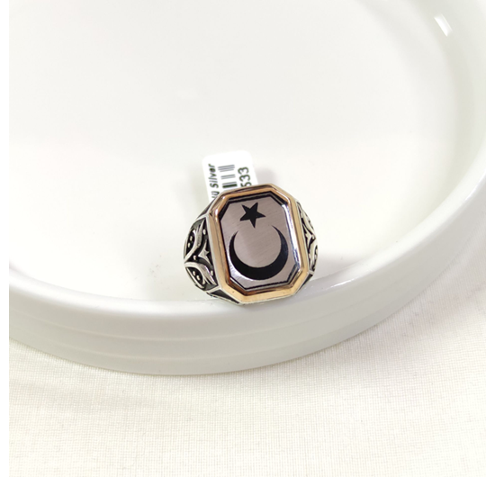 AY YILDIZ GÜMÜŞ ERKEK YÜZÜK - 26