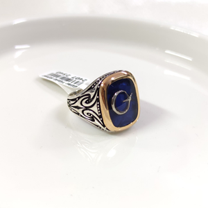 MAVİ DETAY AY YILDIZ GÜMÜŞ ERKEK YÜZÜK