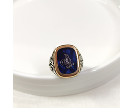 MAVİ DETAY TUĞRA GÜMÜŞ ERKEK YÜZÜK