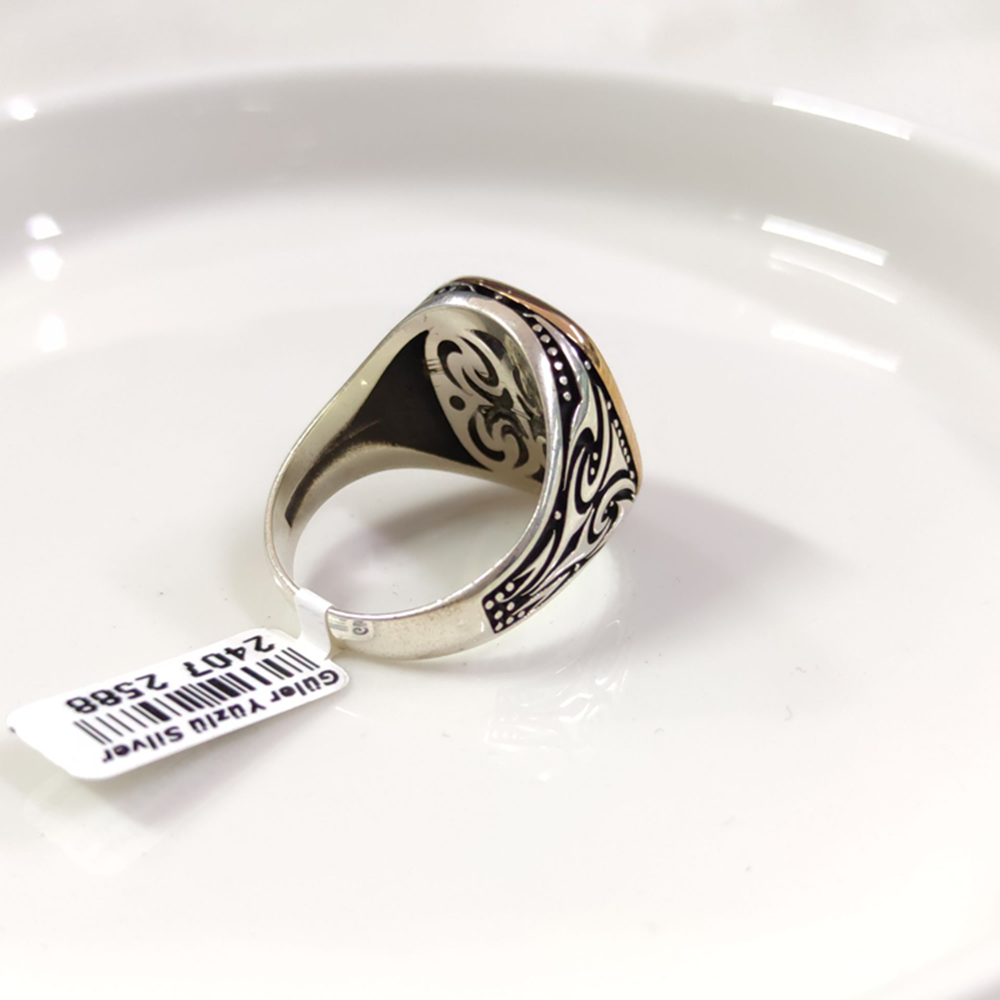 MAVİ DETAY TUĞRA GÜMÜŞ ERKEK YÜZÜK