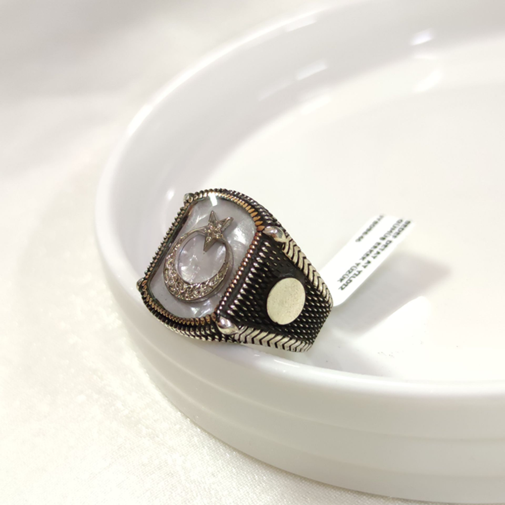 SEDEF DETAY AY YILDIZ GÜMÜŞ ERKEK YÜZÜK