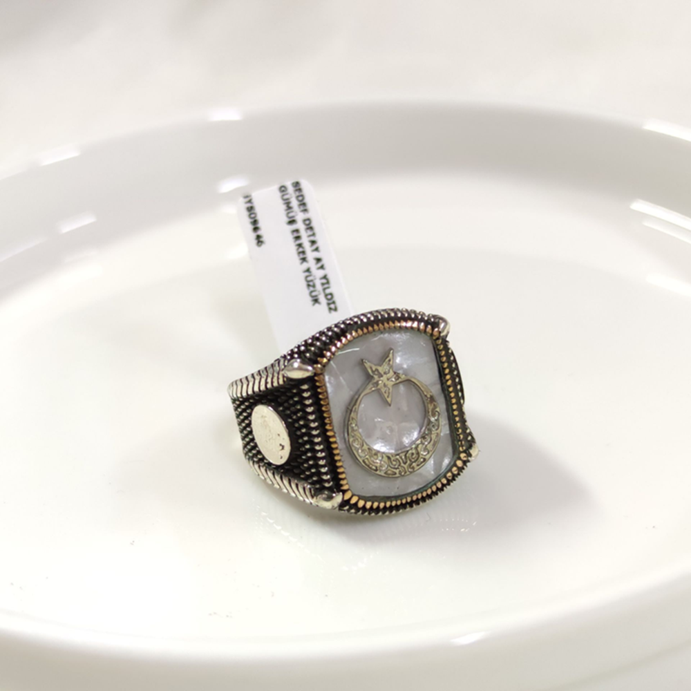 SEDEF DETAY AY YILDIZ GÜMÜŞ ERKEK YÜZÜK