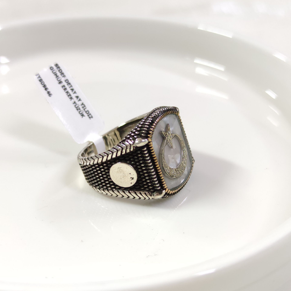 SEDEF DETAY AY YILDIZ GÜMÜŞ ERKEK YÜZÜK