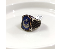 VATAN YAZILI MAVİ DETAY AY YILDIZ GÜMÜŞ ERKEK YÜZÜK