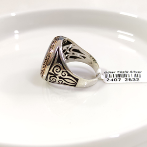 YUVARLAK MAVİ DETAY AY YILDIZ GÜMÜŞ ERKEK YÜZÜK