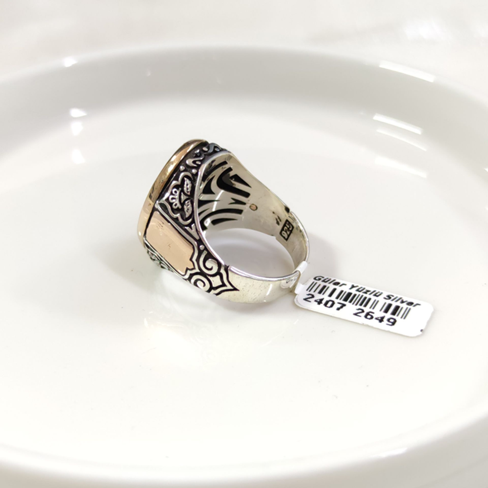 OVAL SİYAH DETAY AY YILDIZ GÜMÜŞ ERKEK YÜZÜK