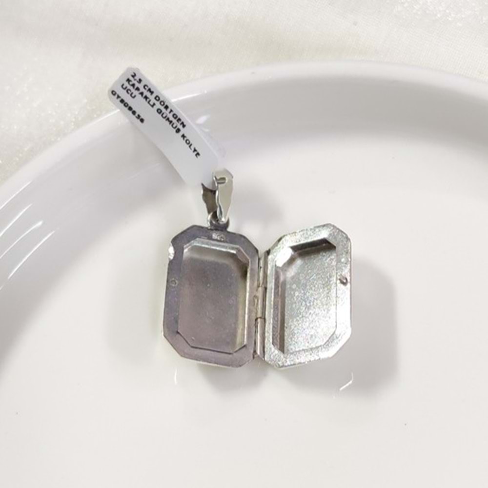 2,5 CM DÖRTGEN KAPAKLI GÜMÜŞ KOLYE UCU