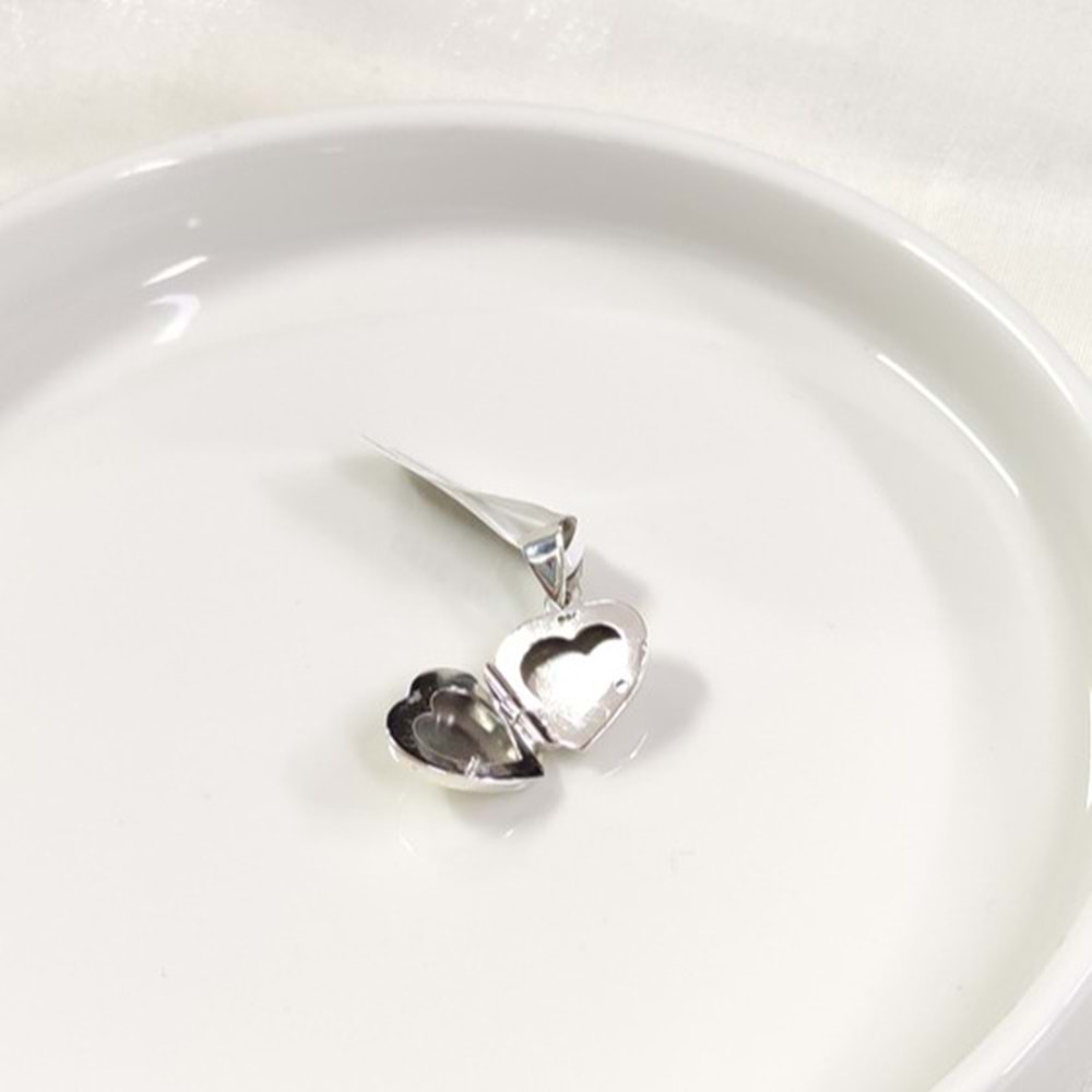 1,5 CM MİNİ KALP KAPAKLI GÜMÜŞ KOLYE UCU