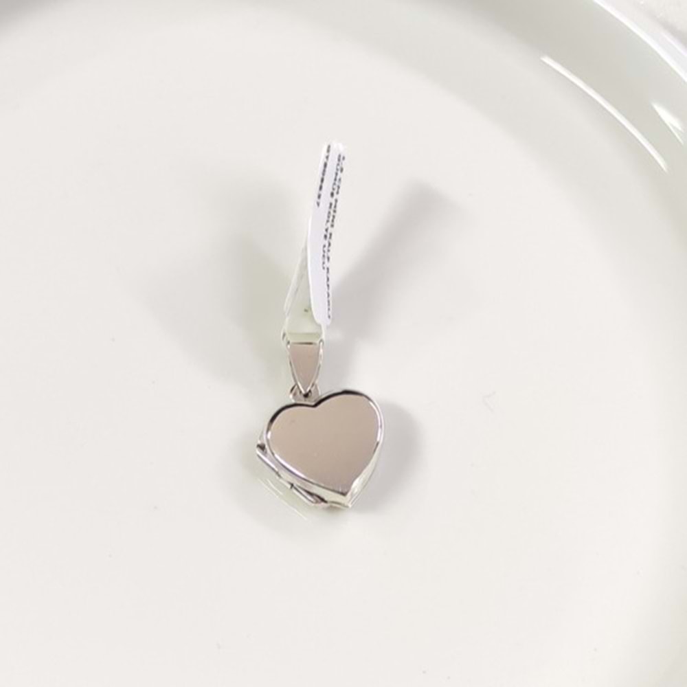 1,5 CM MİNİ KALP KAPAKLI GÜMÜŞ KOLYE UCU
