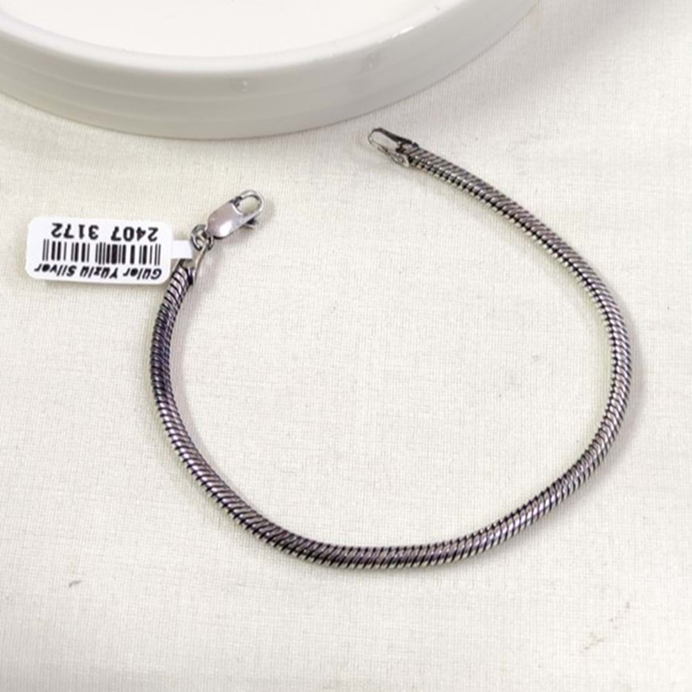 3,10 MM BORU YILAN ZİNCİR GÜMÜŞ ERKEK BİLEKLİK 19 CM